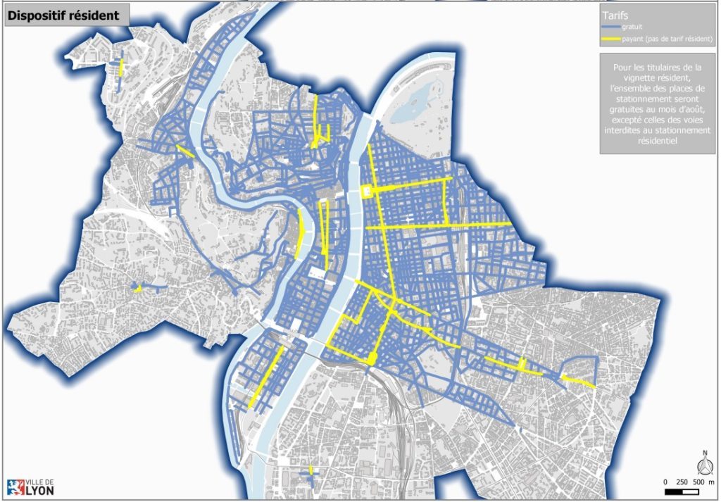 carte stationnement gratuit et payant aout 2023 lyon