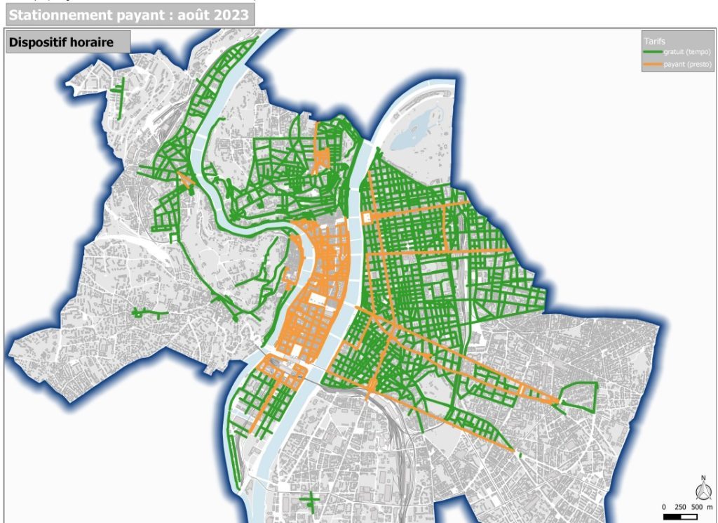 carte stationnement gratuit et payant aout 2023 lyon